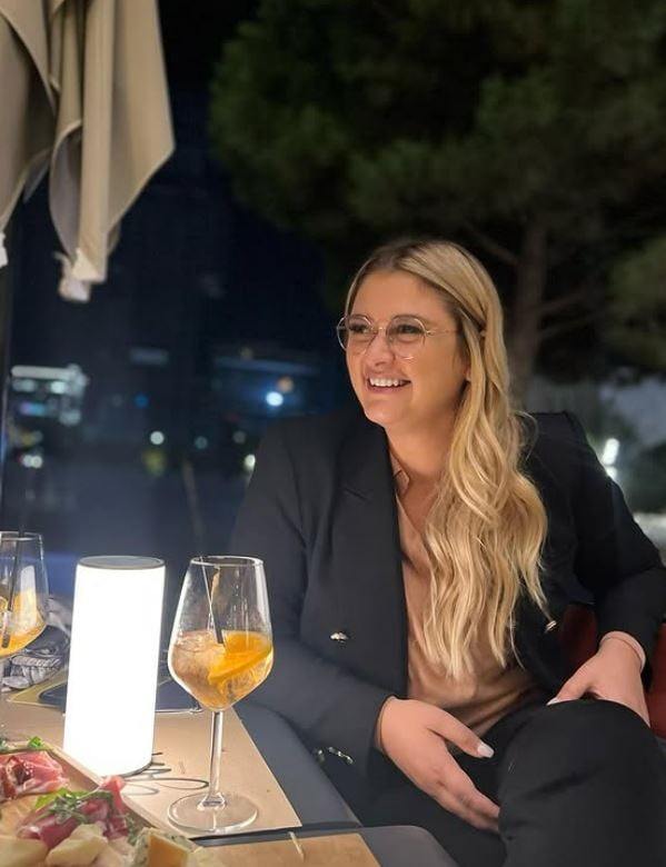 Neda Balluku at a restaurant