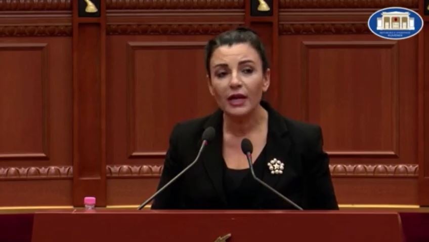 Neda Balluku putting her points in the Parliament of Albania