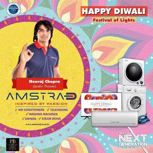 Neeraj Chopra in a print advertisement of Amstrad