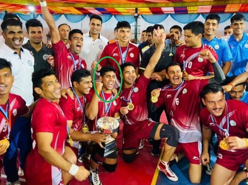 Neeraj Kumar with his team after winning the 47th Inter Services Kabaddi Championship