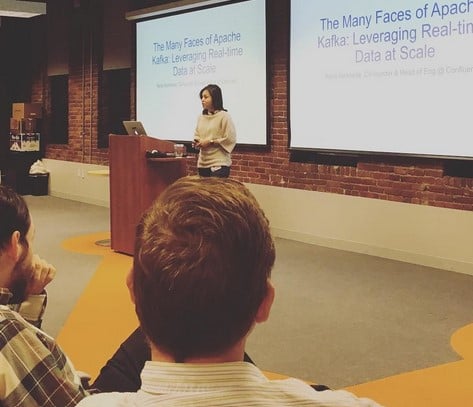 Neha Narkhede while talking about Apache Kafka at a tech conference