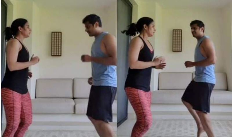 Neil Bhatt while working out with Aishwarya Sharma