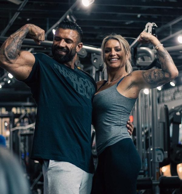 Neil Currey with his girlfriend, Becci Grant, during a workout session