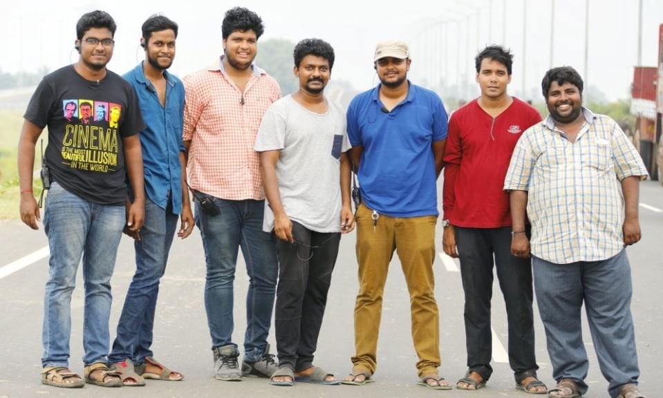 Nelson Dilipkumar (fourth from right) during the shoot of his debut film