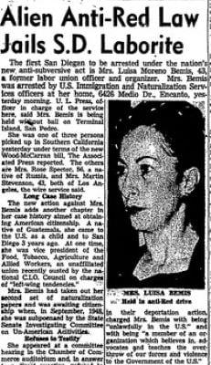 News article daceclaring the arrest of Luisa Moreno