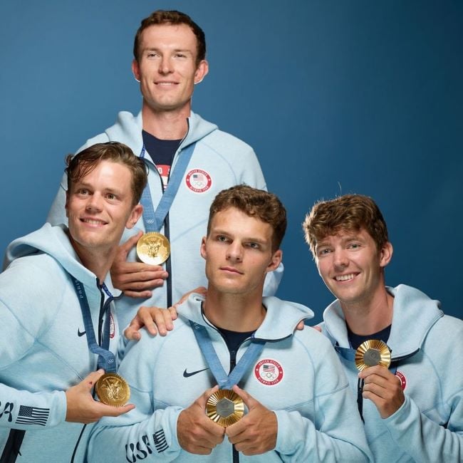 Nick Mead with his 2024 Summer Olympics rowing team