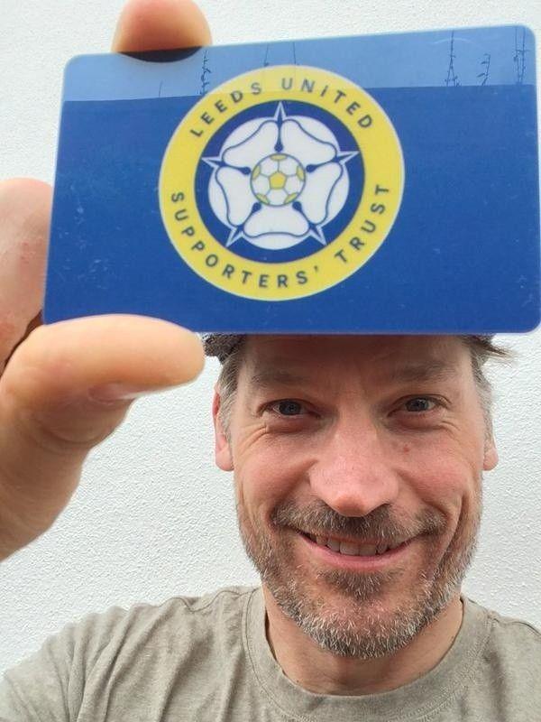 Nikolaj Coster-Waldau while showing his Leeds United Supporters