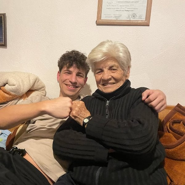 Nikos Zafirakis with his grandmother