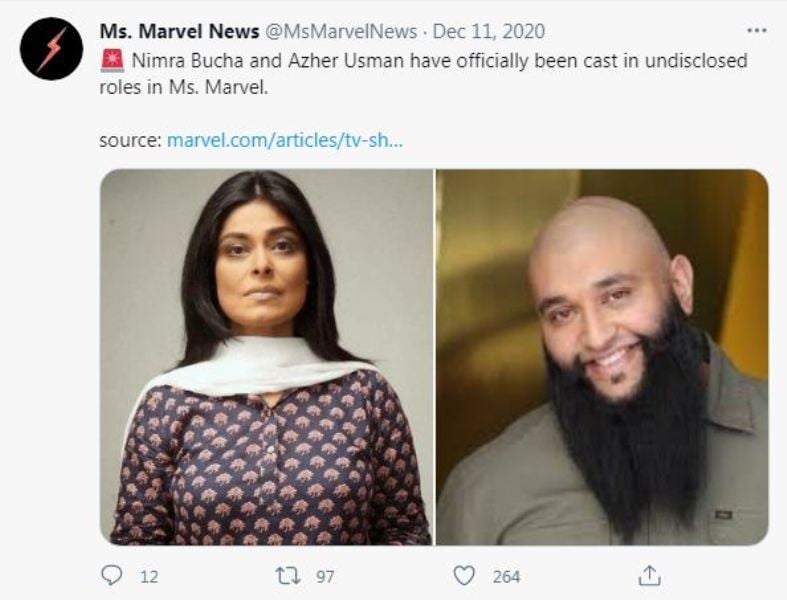 Nimra Bucha on the twiter handel of Ms Marvels