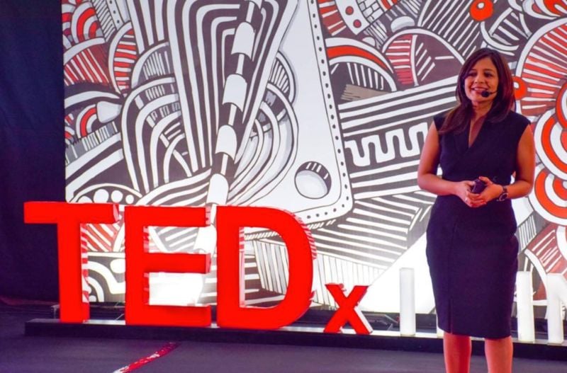 Nisha Poddar during her TED Talk at the International Management Institute, New Delhi