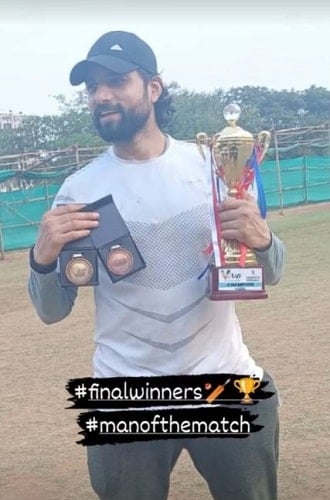 Nitin Chauhaan after winning a cricket match