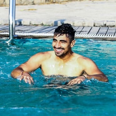 Nitin Rawal while enjoying swimming