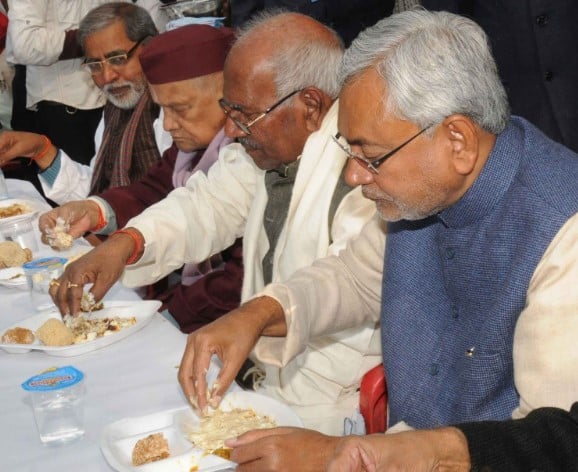 Nitish Kumar while enjoying 
