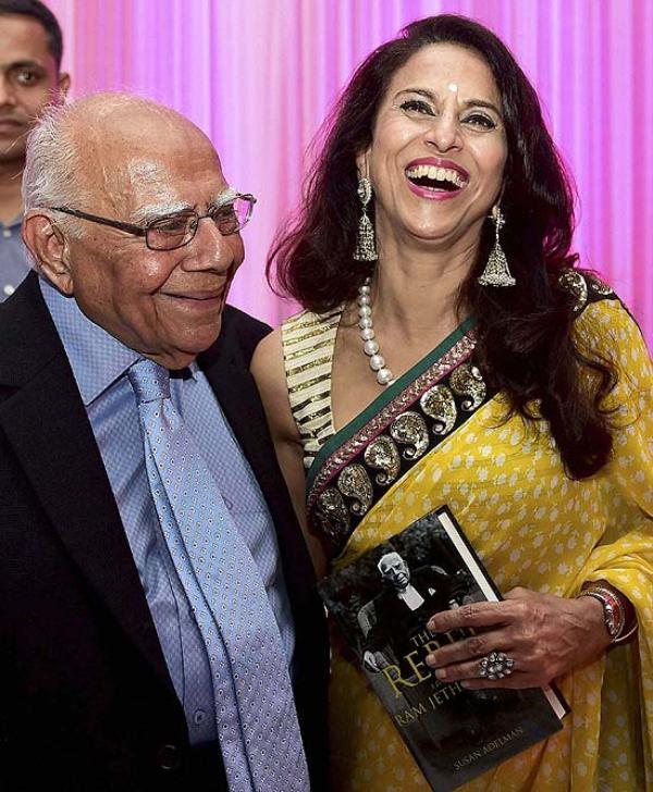 Lawyer Ram Jethmalani with Shobhaa De on the launch of his book The Rebel