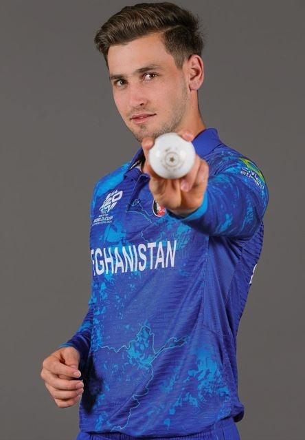 Noor Ahmad in the Afghanistan jersey for the 2024 T20 World Cup