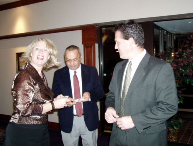 Noshir Gowadia (centre) with Barb Meyer (left) and Scott Meyer (right)