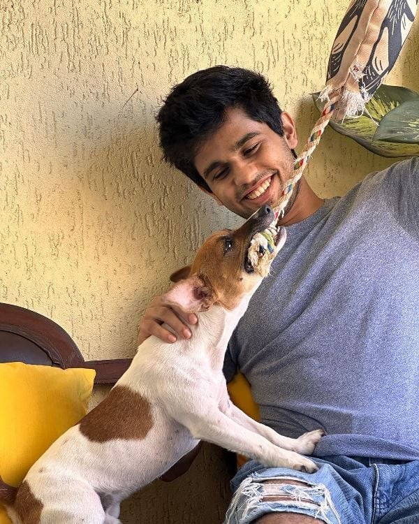 Omkar Kulkarni playing with his dog
