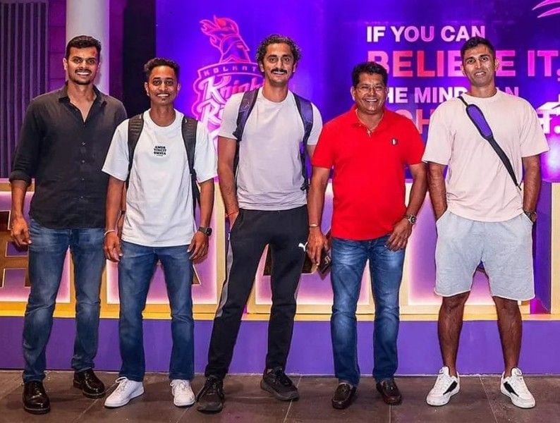 Omkar Salvi (third from left) with support staff of KKR
