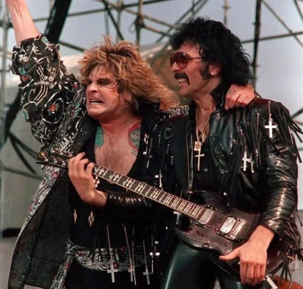 Ozzy Osbourne with Tony Iommi during a live show