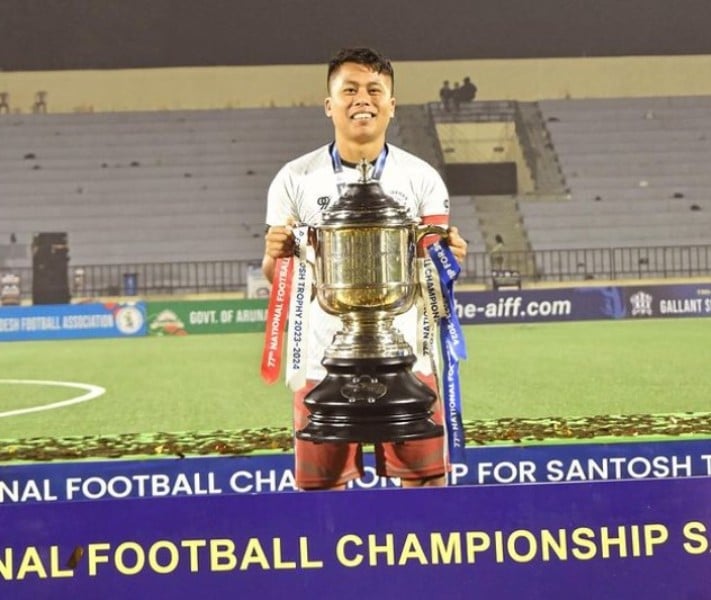 P Christopher Kamei with 2024 Santosh Trophy