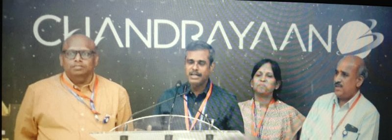 P. Veeramuthuvel addressing the media after the success of the Chandrayaan-3 project