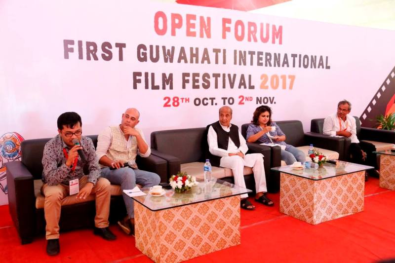 Pabitra Margherita (sitting extreme left) addressing the media and public during the open forum at film festival