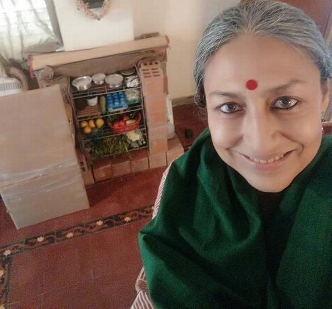 Padmavati Rao showing her non electric refrigerator