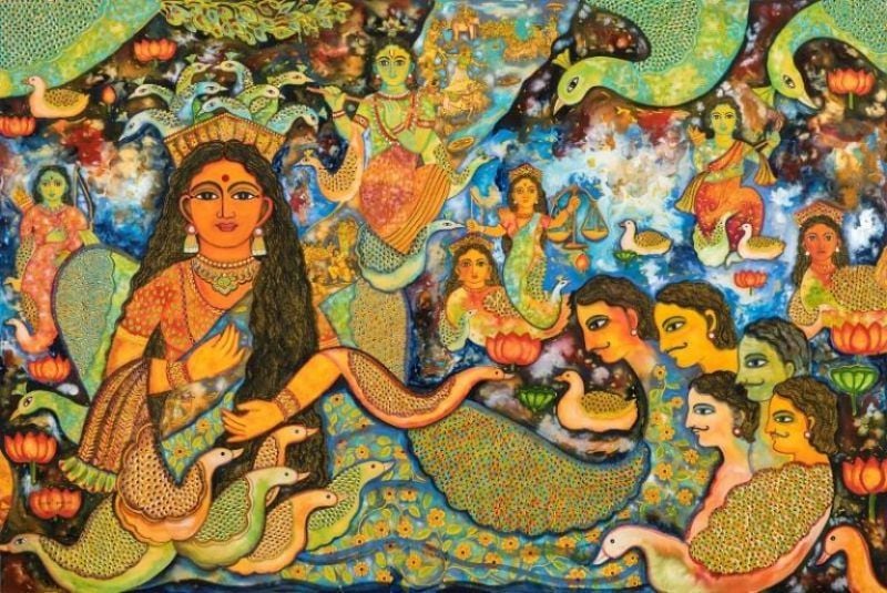 Painting ‘Draupadi and the five Pandavas’ by Jayasri Burman