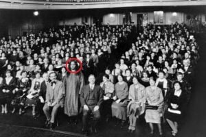 Paramahansa Yogananda at the center of Audience