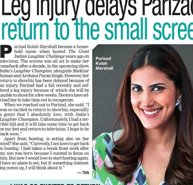 Parizad Kolah in a newspaper article