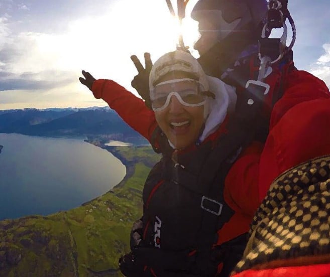 Parizad Kolah while experiencing sky diving