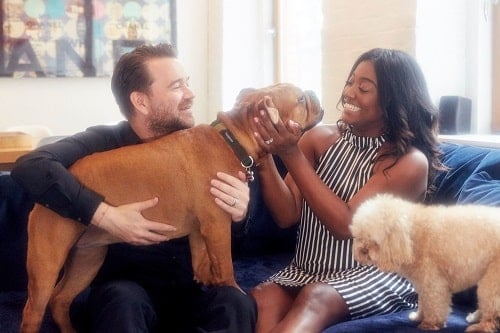 Patina Miller with her pet dogs