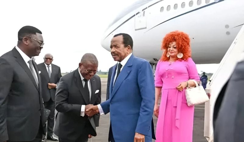Paul Biya and his wife, Chantal Biya, at Nsimalen International Airport in Yaoundé, captured in October 2024, ending weeks of speculation about his death