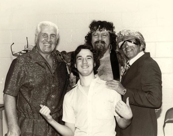 Paul Heyman with Lou Albano, Fred Blassie, The Grand Wizard
