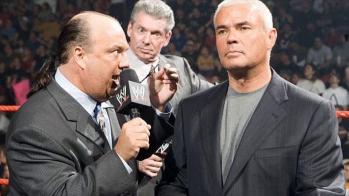 Paul Heyman with Vince McMahon and Eric Bischoff