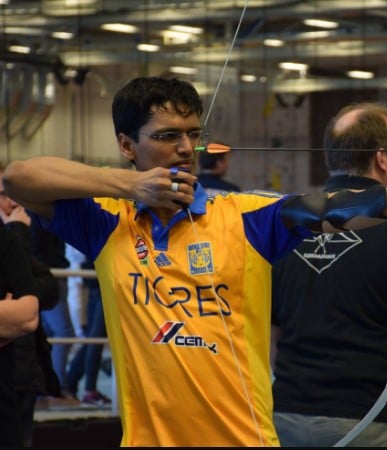 Pentala Harikrishna while practising archery