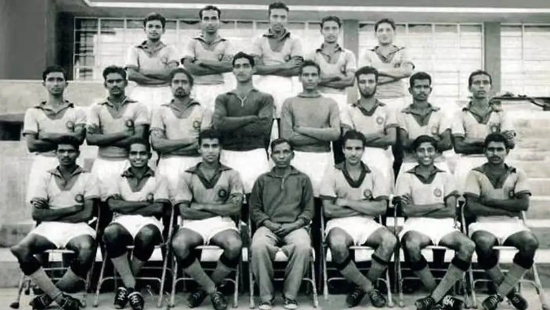 Syed Shahid Hakim (top row, third from left) with the Indian football team of the 1960 Rome Olympics