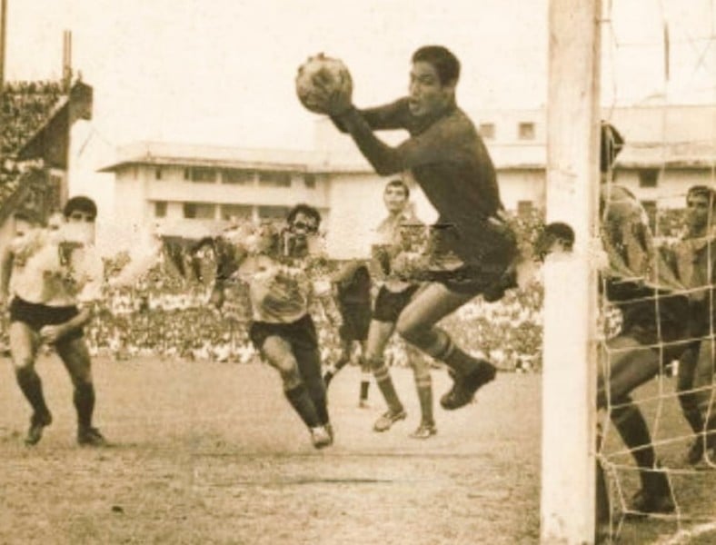 Peter Thangaraj saving a goal during a match