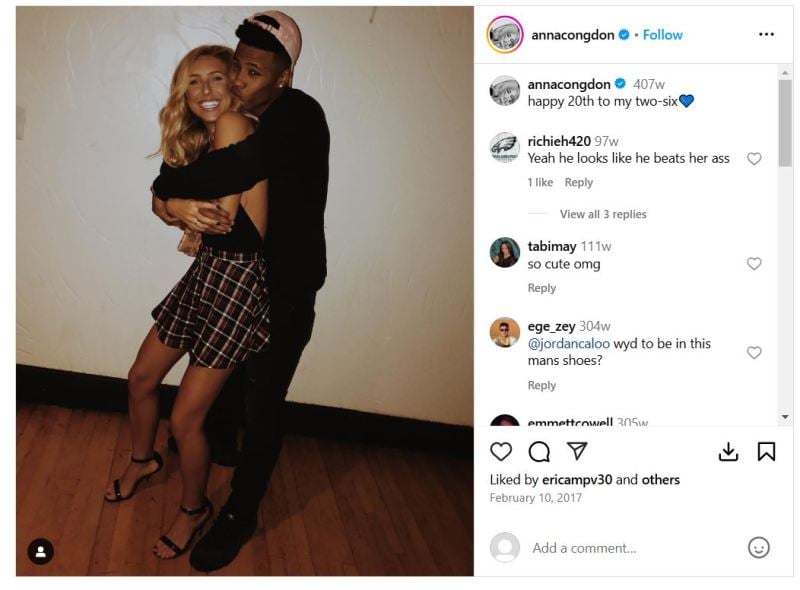 Photo of social media post of Anna Congdon through which she made their relationship public