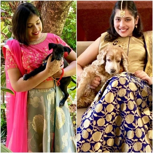 Pictures of Mihika Shah with her pet dogs Simba (left) and Maple (right)