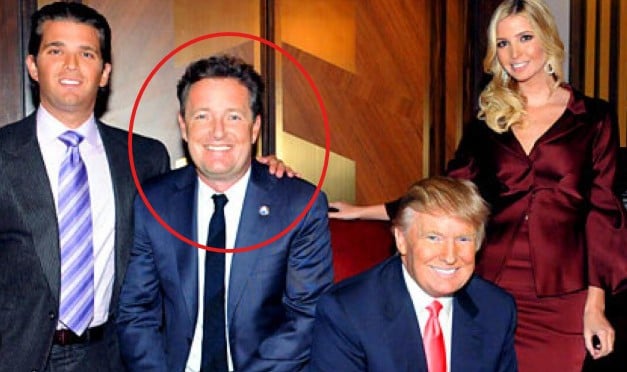 Piers Morgan posing with Trump family after winning the show The Celebrity Apprentice