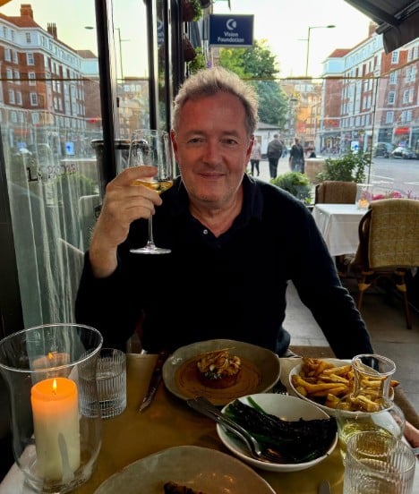 Piers Morgan while enjoying an alcoholic beverage