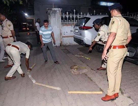 Police officials sealing the crime scene