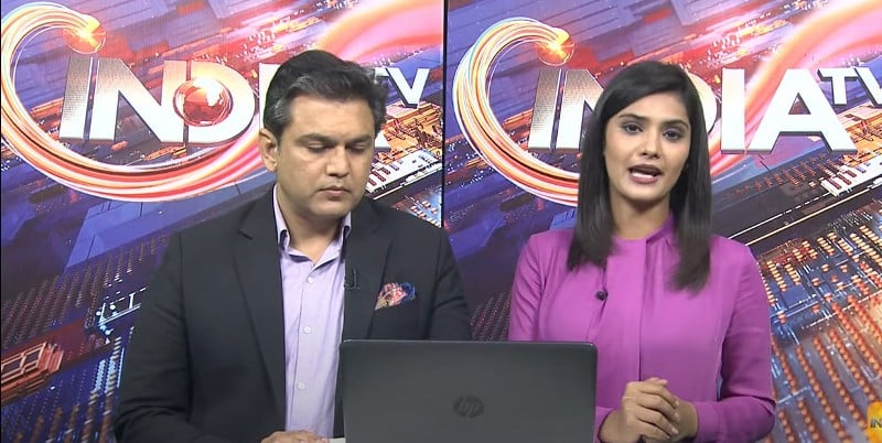 Pooja Sharma in a still from the live stream of the India TV YouTube channel