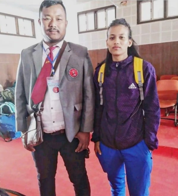 Popy Hazarika with her first coach, Duljit Boruah