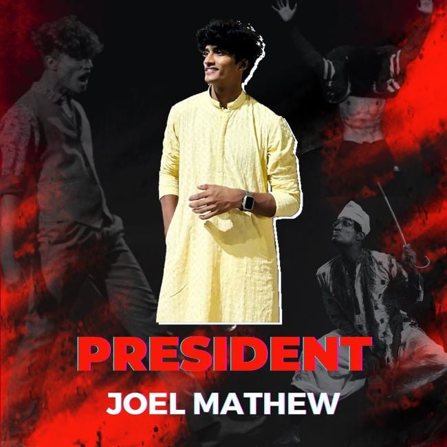 Poster declaring Joel Mathew as the president of the Ramjas Dance Studio