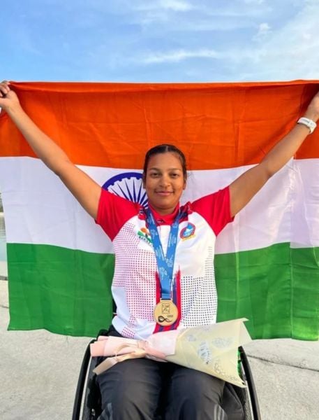 Prachi Yadav after winning the 3rd Asian Paracanoe Championship 2023