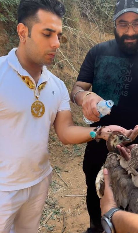 Pradeep Dhaka feeding a bird