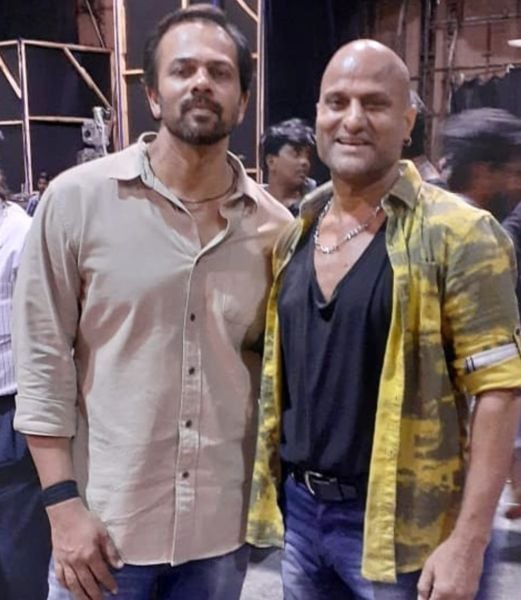 Pradeep Kabra (right) with Indian filmmaker Rohit Shetty on the sets of the Hindi film titled 
