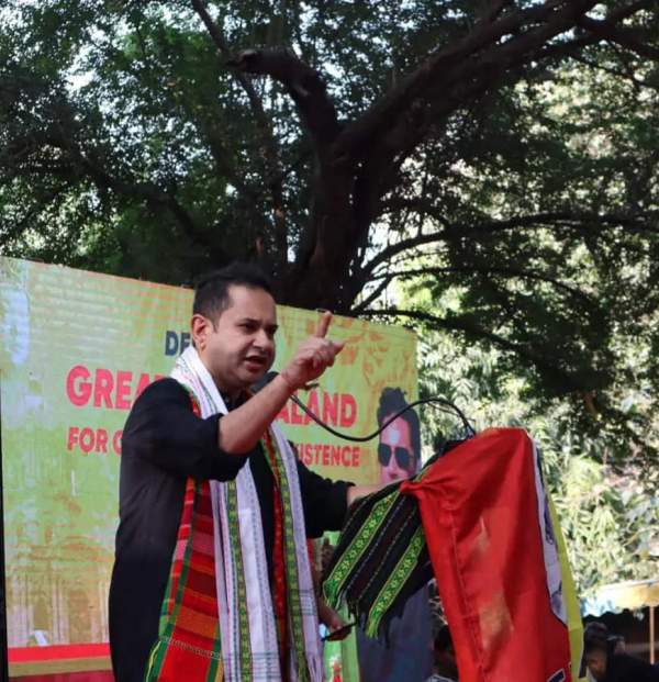 Pradyot giving a speech ahead of the 2023 Tripura Assembly polls